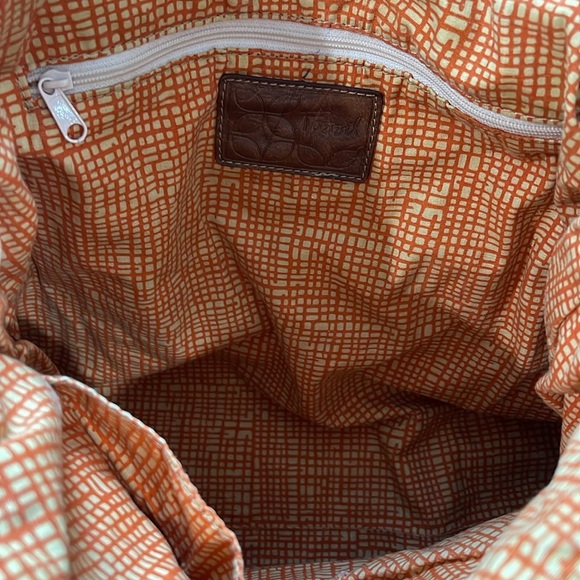 Vintage Fossil Floral Boho Leather and Canvas Tote Bag - Picture 6 of 6